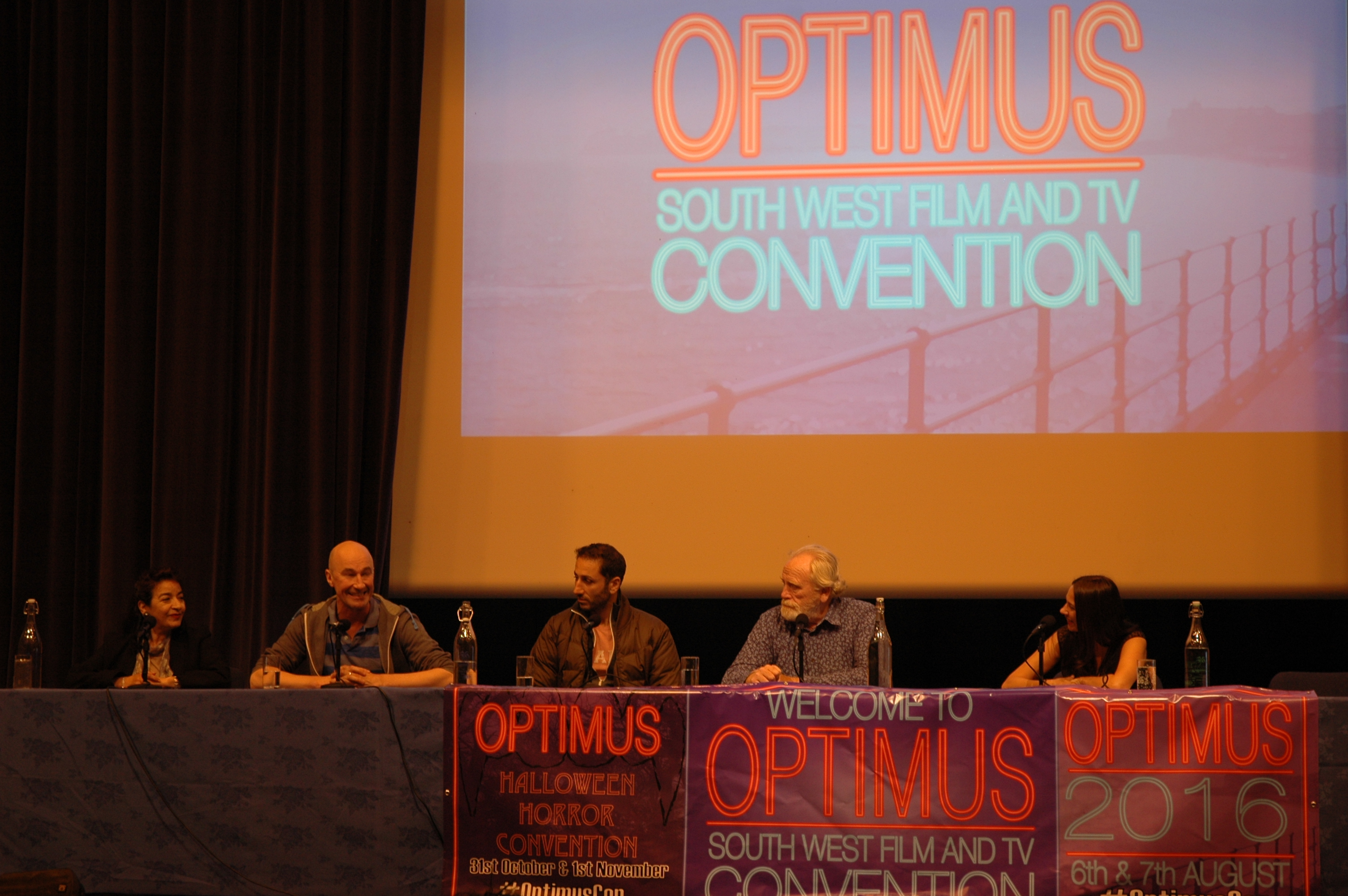 Claire Bueno moderates Optimus South West Film and Television panel talks with Games of Thrones cast, James Cosmo, George Georgiou, Ross Mullan & Mia Soteriou.